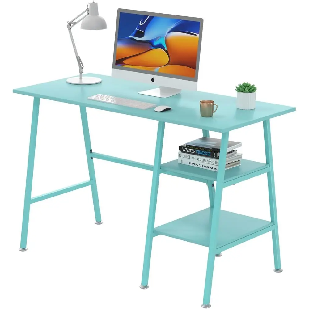 

43 Wooden Computer Desk with Shelves for Study, Work, and Home Office, Blue