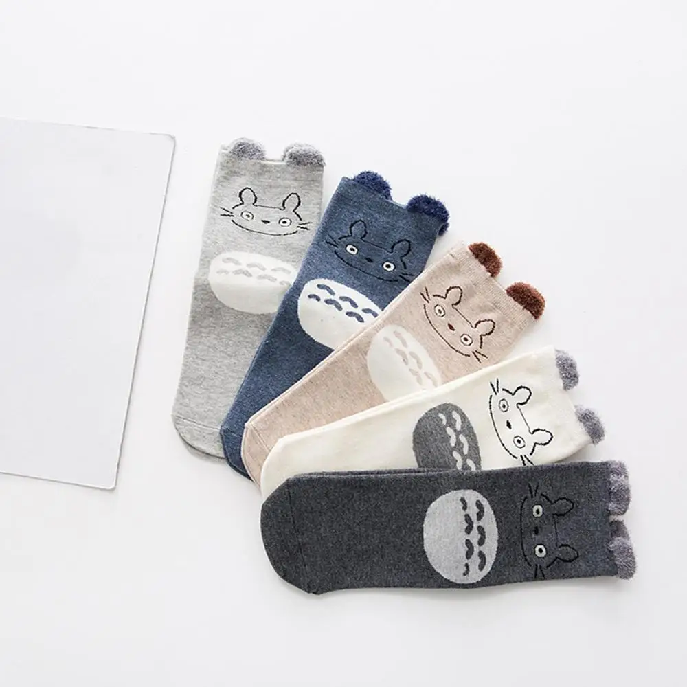 5 пар женских носков с героями мультфильмов и животных, хлопковые коричневые носки до щиколотки, короткие повседневные носки с ушками, милые носки