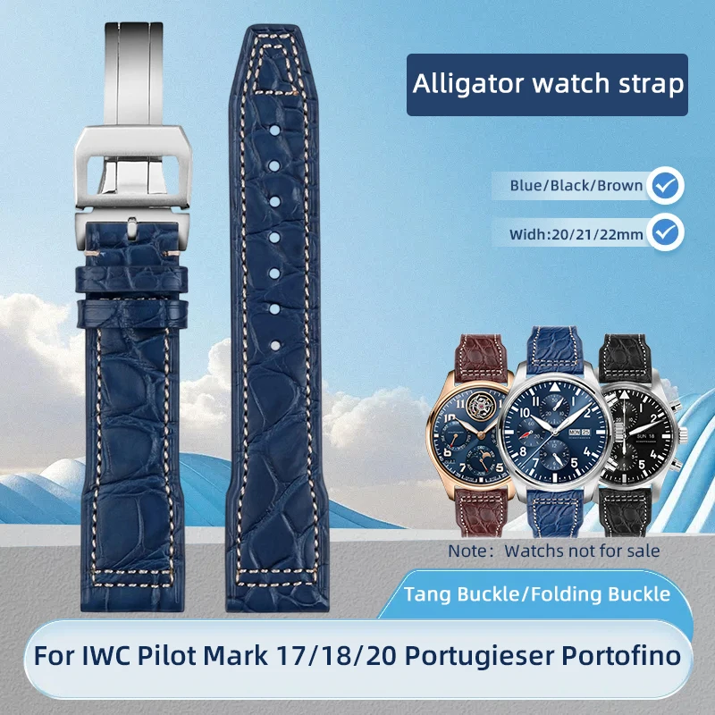 

For IWC Pilot IW377701 Leather strap Mark 17/18/20 Men's Round Pattern Crocodile Leather Watch Band 20 21 22mm Blue Brown Black