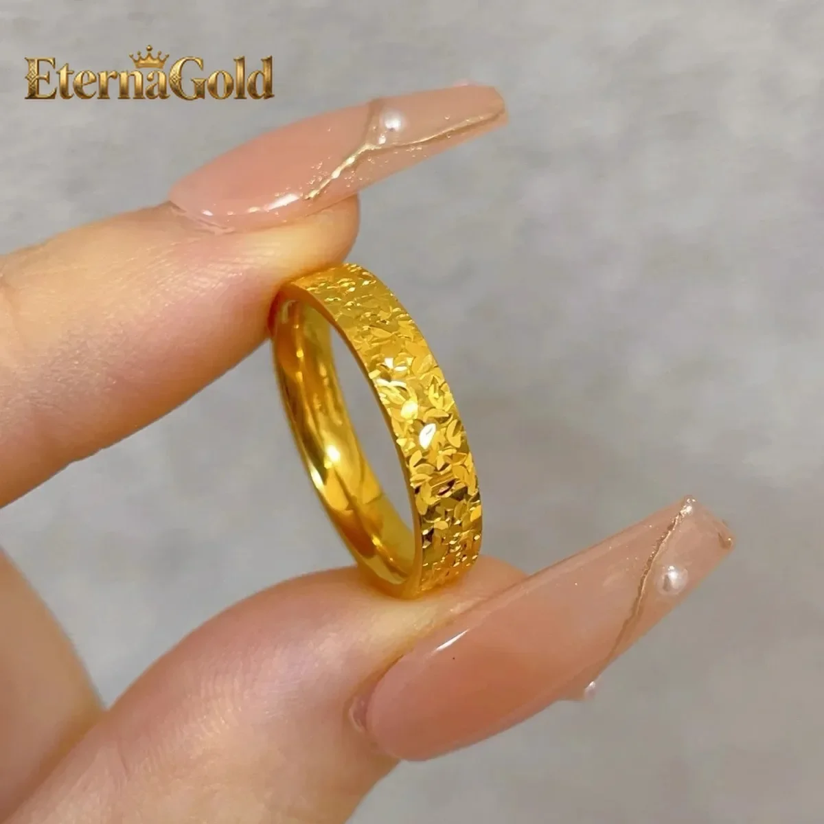 

EternaGold Fashion boutique 24K real gold Chipped gold ring bracelet au9999 Flash Chipped ice ring couple ring