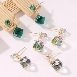 2024 New Women Fashion Geometric Cube Rhinestone Pendant Stud Earrings Party Jewelry Earrings for Women