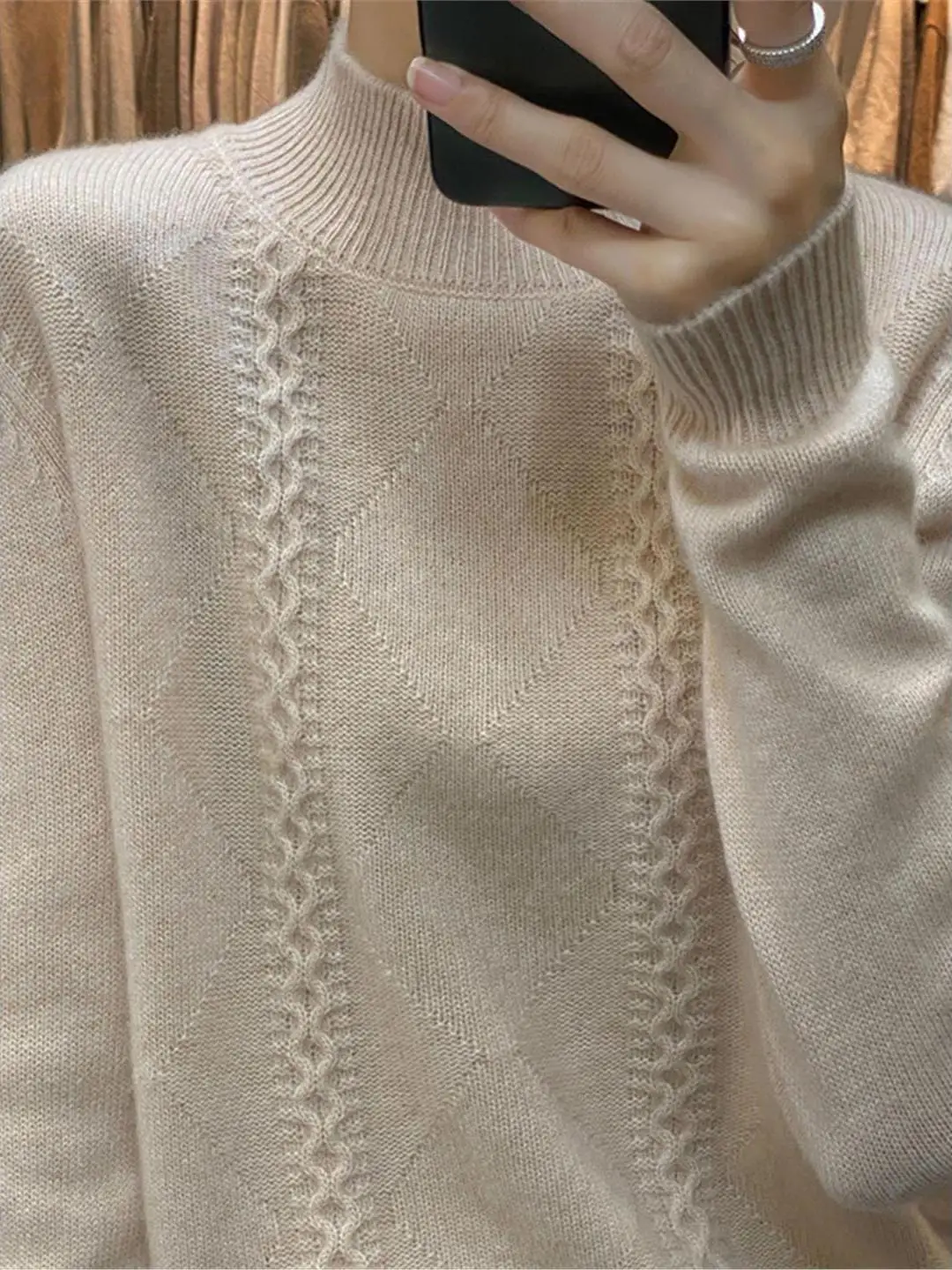 Losgebreide wollen trui voor dames met hoge kraag, herfst-wintermode, afslankend garen, lange mouwen, geschikt voor woon-werkverkeer