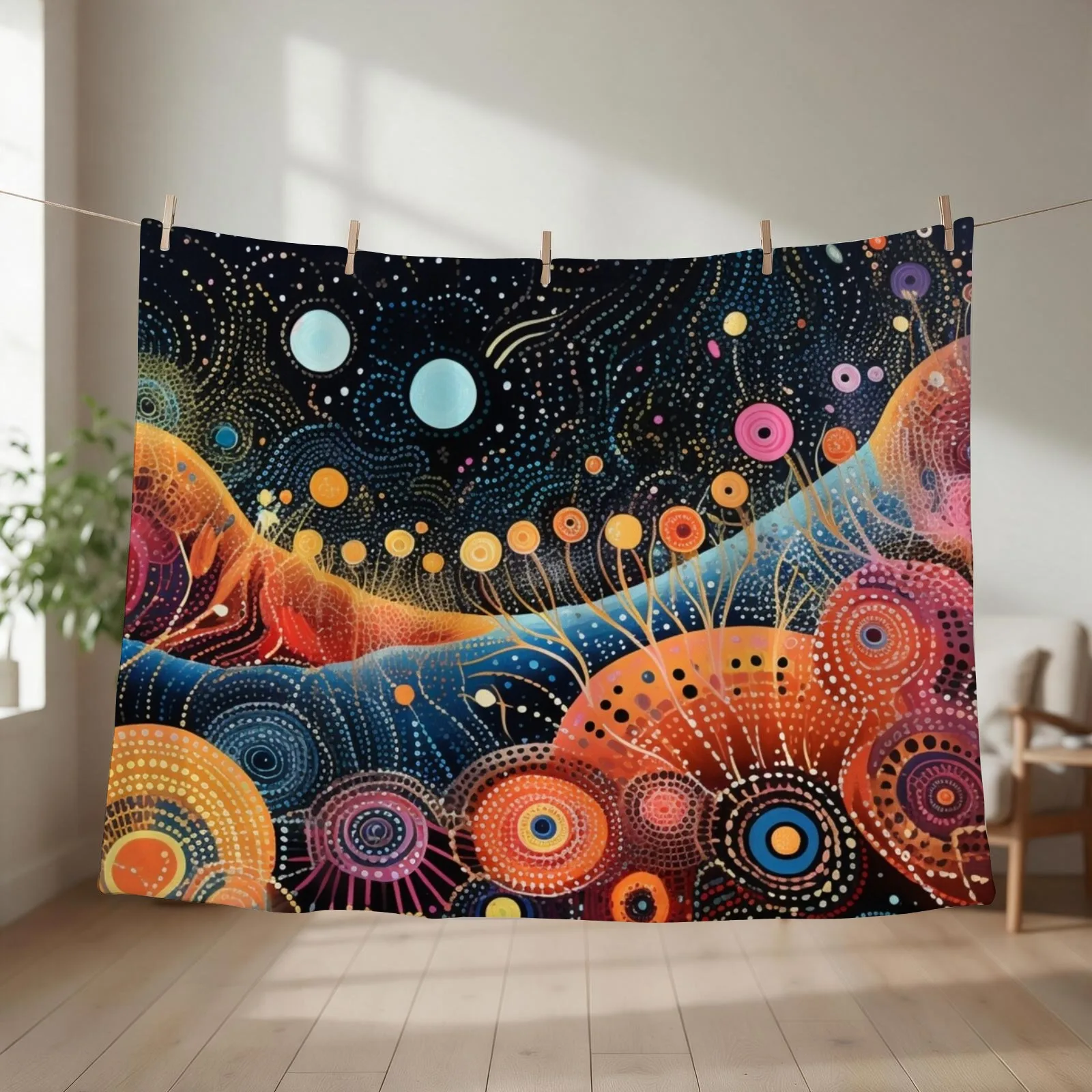 Aboriginal Authentic Art - Galaxy Flowers Throw Blanket halloween Furry valentine gift ideas anime Blankets