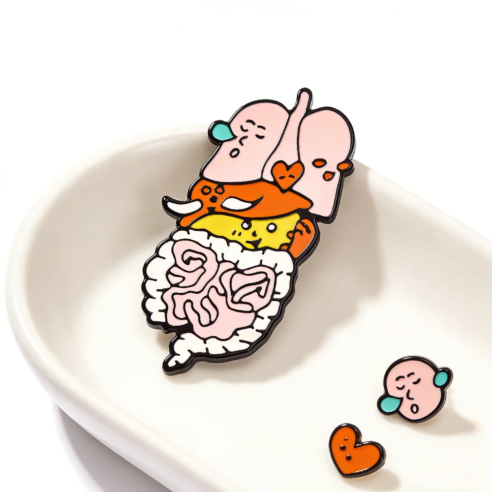 DCARZZ Anatomy Visceral Organs Pin Cartoon Medical Enamel Brooch Lung Stomach Intestines Badge Gastroenterology Medicine Jewelry