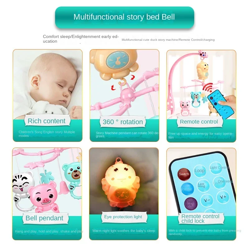 Baby Bed Bell 0-1 Year Old Baby Toys 3-6-12 Months Music Rotating Bedside Bell Rattle Toy Bed Hanging Baby Night Light