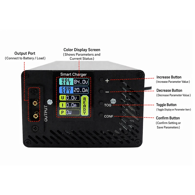 36V 48V 52V 60V 72V 2A 5A 10S 13S 16S 20S Li-ion Battery Charger 42V 54.6V 58.8V 67.2V 84V 10A 15A 20A Intelligent Fast Charger