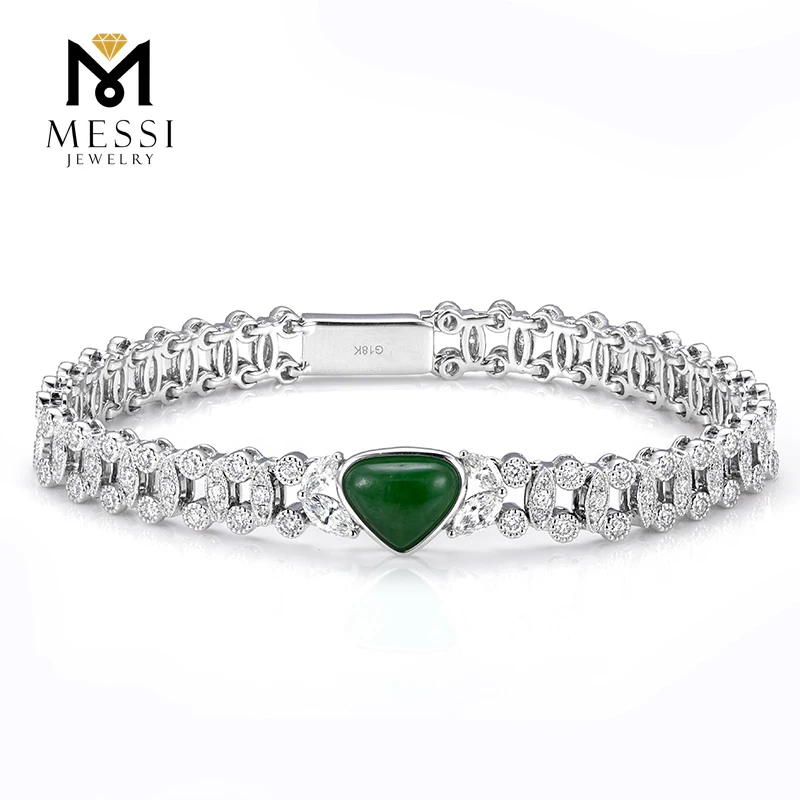 Messi Jewelry 14K White Gold Bangles Custom Jewelry Lab Grown Diamonds Emerald  Bracelet for Women