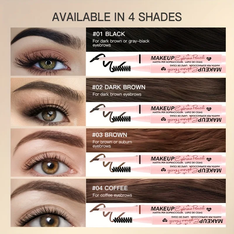 USHAS, matita per sopracciglia a doppia estremità, punta triangolare, matita per sopracciglia facile da usare (4 colori)