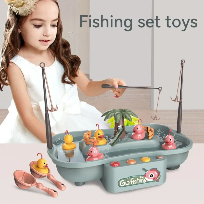 21pcs Children's Fishing And Water Play Electric Rotating Music And Lighting Function Fishing Pool Parent-Child Interactive Toys