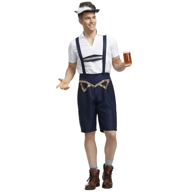 Germany Oktoberfest Costume Halloween Lederhosen Bavarian Traditional Festival Beer Men's Cosplay Jumpsuit