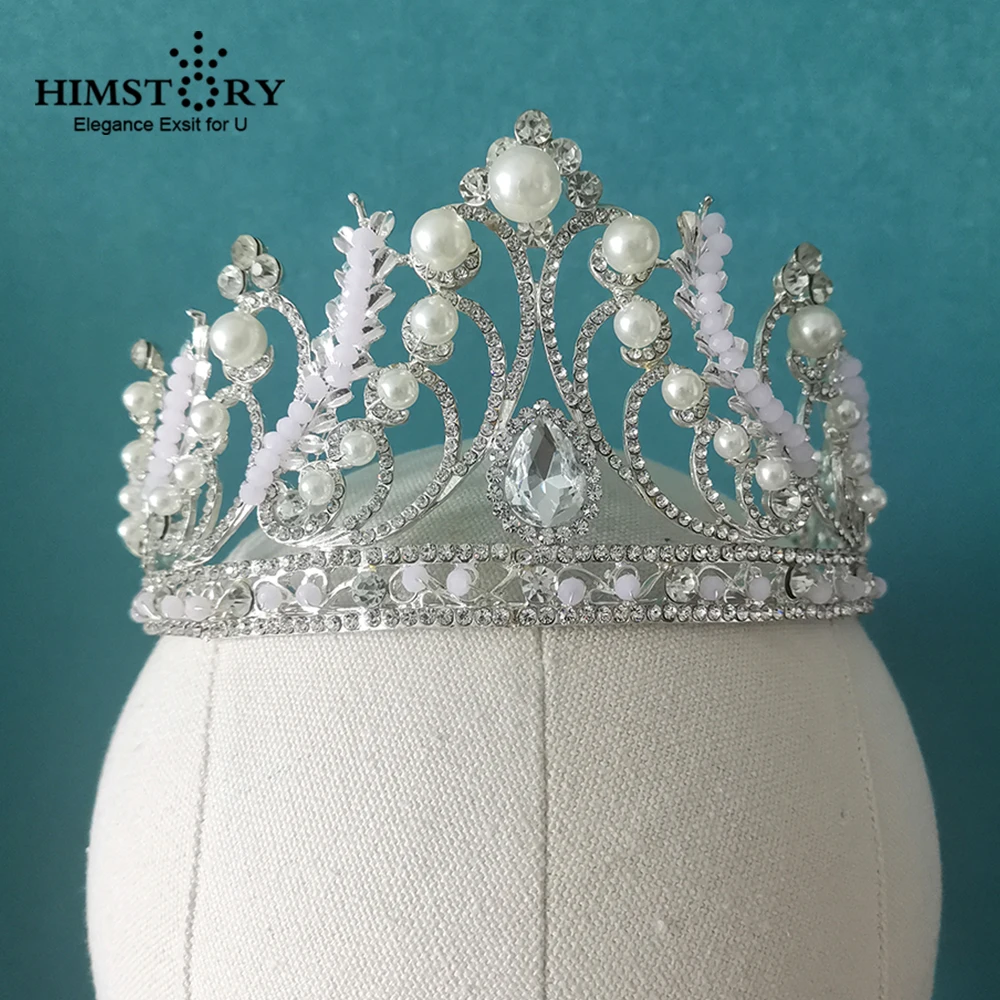 HIMSTORY-corona nupcial de flores de Arcilla rosa Vintage, diadema de desfile de diamantes de imitación, Tiaras para niñas, accesorios para el cabello de boda