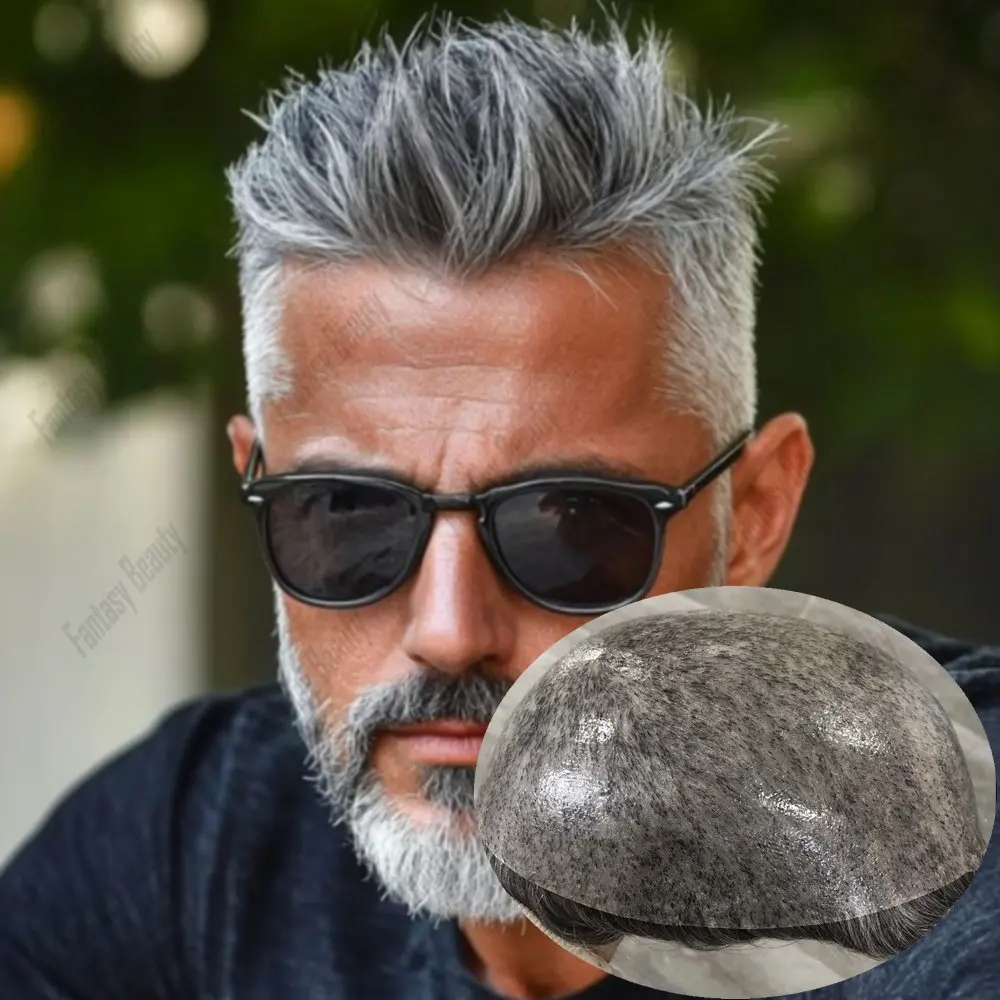 Natural Hairline Durable Thin Full PU Base Men's Hair Replacement System Men Toupee Human Hair Capillary Prosthesis Hairpiece