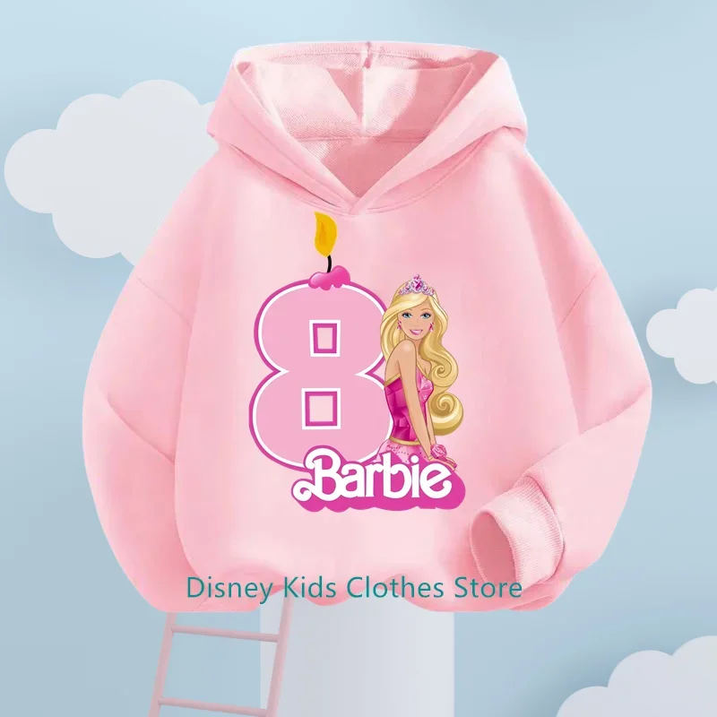 Kid Sweatshirt Hooded Hoodie Child Baby Clothes Spring Autumn Fashion Number 1-10 Barbie Print Birthday Present Girl Long Sleeve