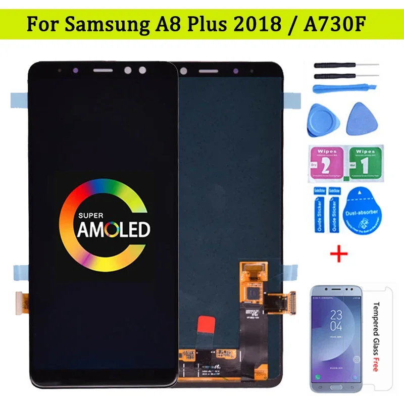 Super Amoled para Samsung A8 plus A730 A730F pantalla LCD MONTAJE DE digitalizador con pantalla táctil para A8 + 2018 Duos