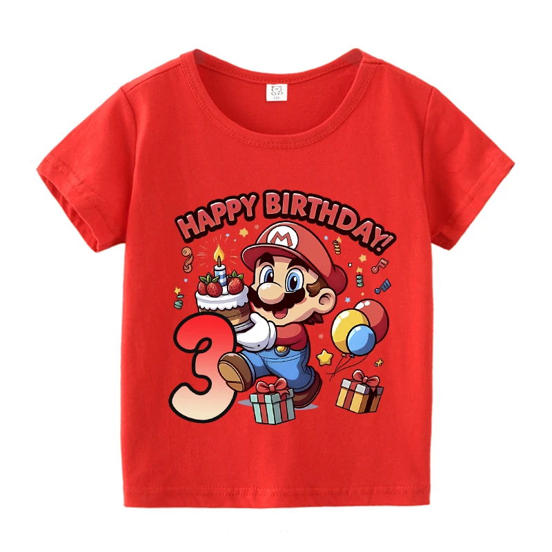 سوبر ماريوس بروس الاطفال عيد ميلاد القطن تي شيرت الصبي عدد قصيرة الأكمام المحملة أنيمي ملابس الأطفال الكرتون طفل الصيف قمم