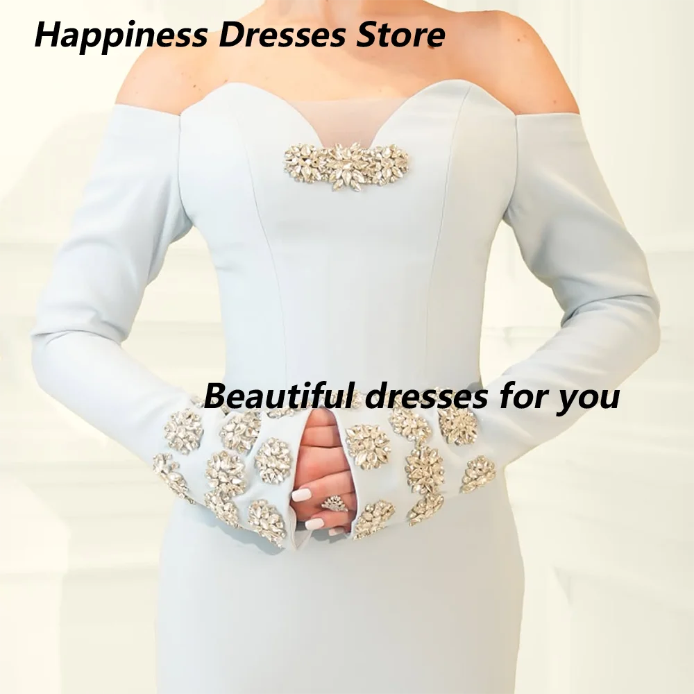 

Sexy Evening Dress Customized Sweetheart Crystal Long Sleeves Pleat Floor Lnegth Mermaid Prom Dresses Pageant Party Gown 2025