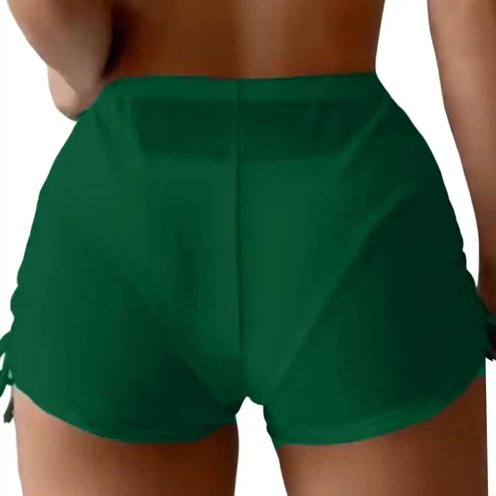 Women See-through Bikini Shorts Side Drawstring High Waist Elastic Waistband Swimming Trunks Beachwear