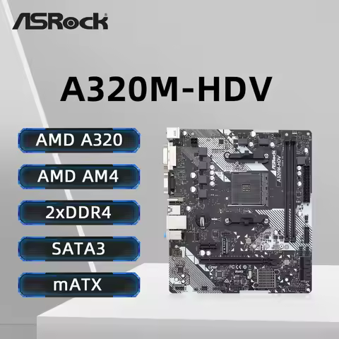 ASROCK A320M-HDV Motherboard Support AMD Ryzen 5 5600 Ryzen 7 5700X3D DDR4 3200+(OC) NVME M.2 Interface PCIe 3.0 AM4 Motherboard