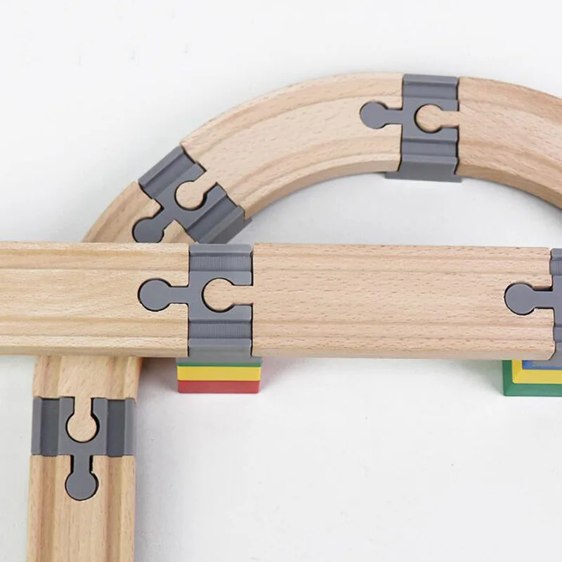 New 8Pcs Wooden Train Track Adapter Rail Building Block Connector Compatible with All Wood Railway Train Track Set