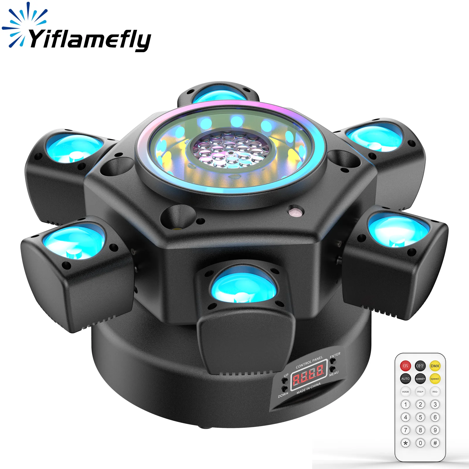

Yiflamefly 100W 6-Arm Beam&Wash Moving Head Lights RGBW 4IN1 Rotating Stage Light 5 Effect DMX DJ Light For Party Wedding Bar