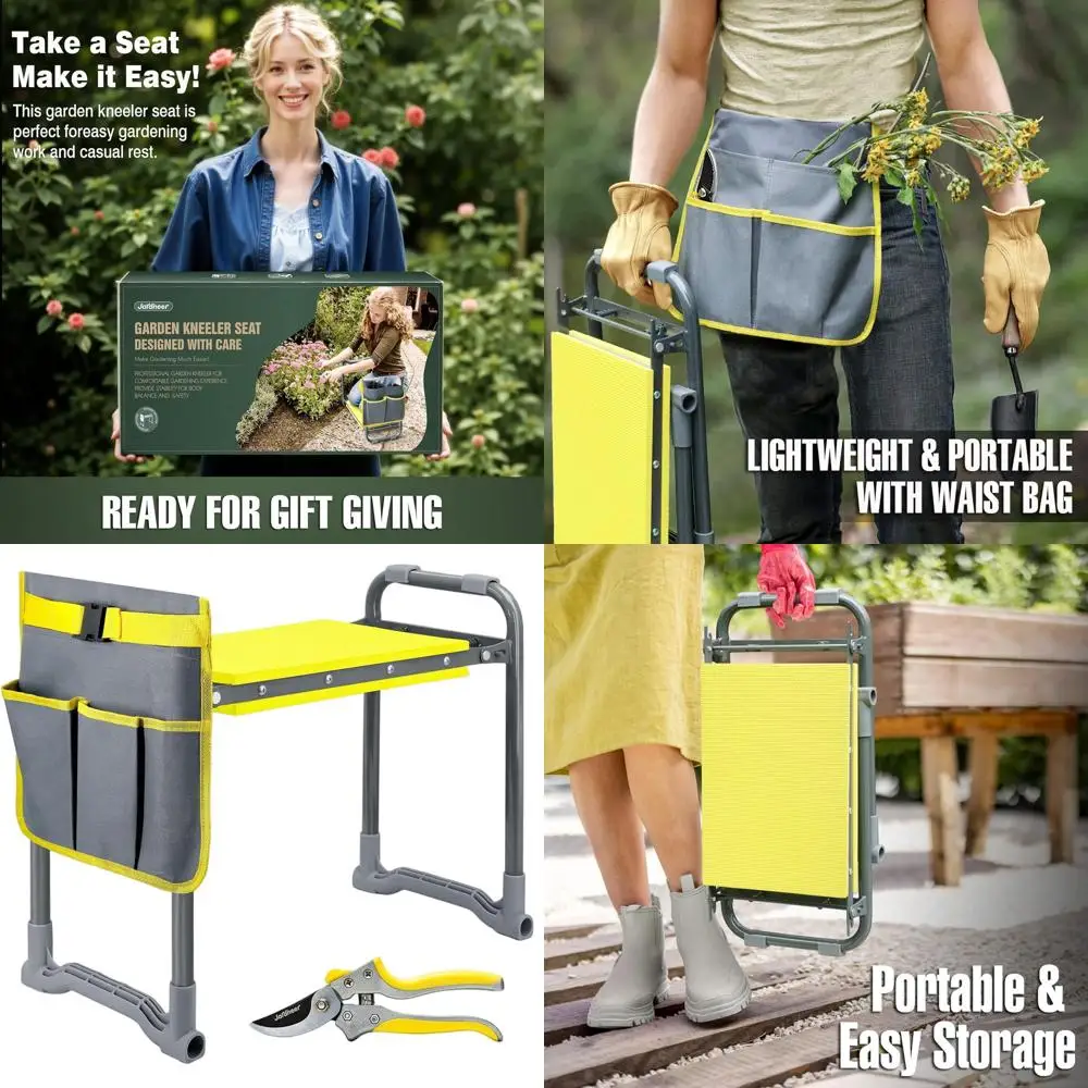 

Heavy-Duty Foldable Garden Kneeler with Seat and Handles, Ergonomic Yellow Cushioned Bench for Seniors, Pruner Included (330lbs)