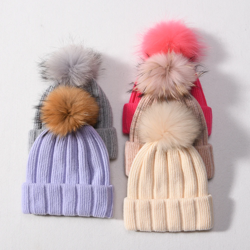 Luxyonuo Women's Winter Hats Ladies Winter Thick Warm Double Folded Beanies with 100% Real Raccoon Fur Pompom Skull Cap 2026 New