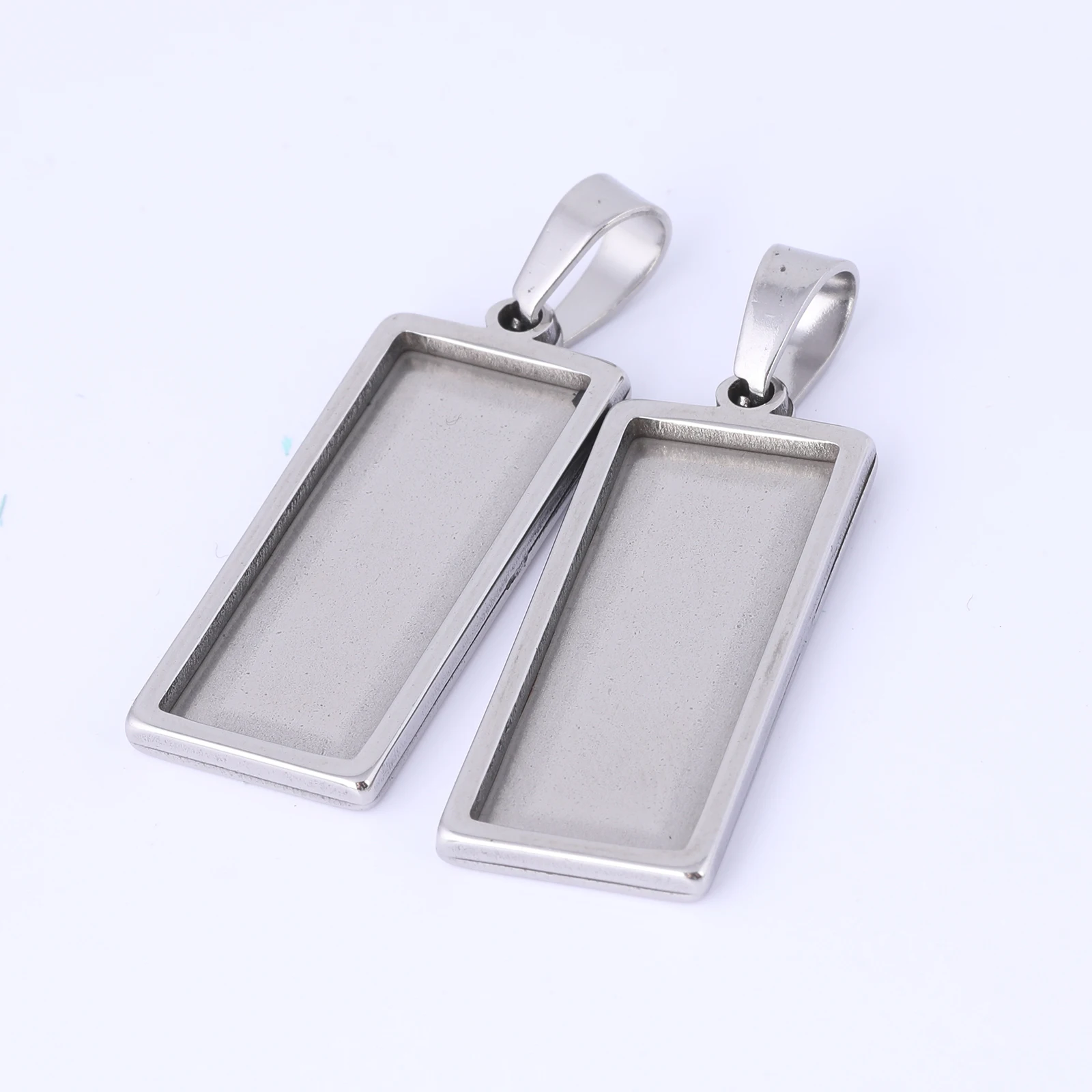 5pc 10x25mm 10x30mm Rectangle Cabochon Base Settings Stainless Steel Bezel Charm Pendant Trays Diy Necklace Blanks For Jewelry