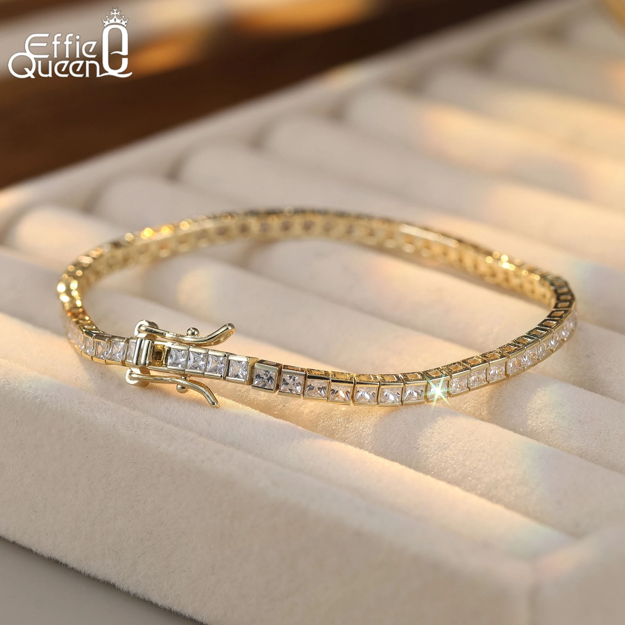 

Классический теннисный браслет EFFIE QUEEN CZ для женщин, теннисный браслет из стерлингового серебра 925 пробы шириной 2 мм, свадебный ювелирный подарок SB144