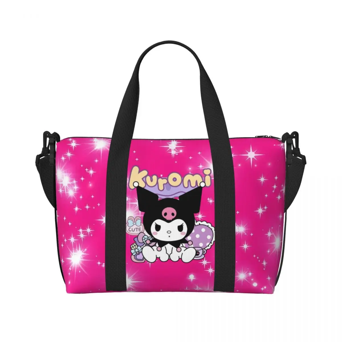 

Custom Skull Sanrio Kuromi Cartoon Tote Bag for Women Large Capacity Cartoon Kawaii Beach Gym Travel Bags