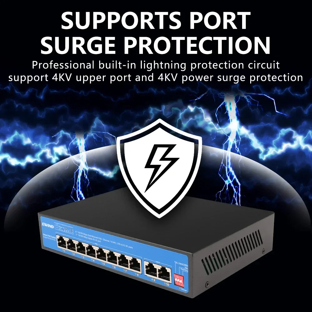 EWIND nuevo interruptor POE de 4/8 puertos 100M con red de puerto RJ45 de enlace ascendente, para cámaras IP/interruptores inteligentes AP AI inalámbricos