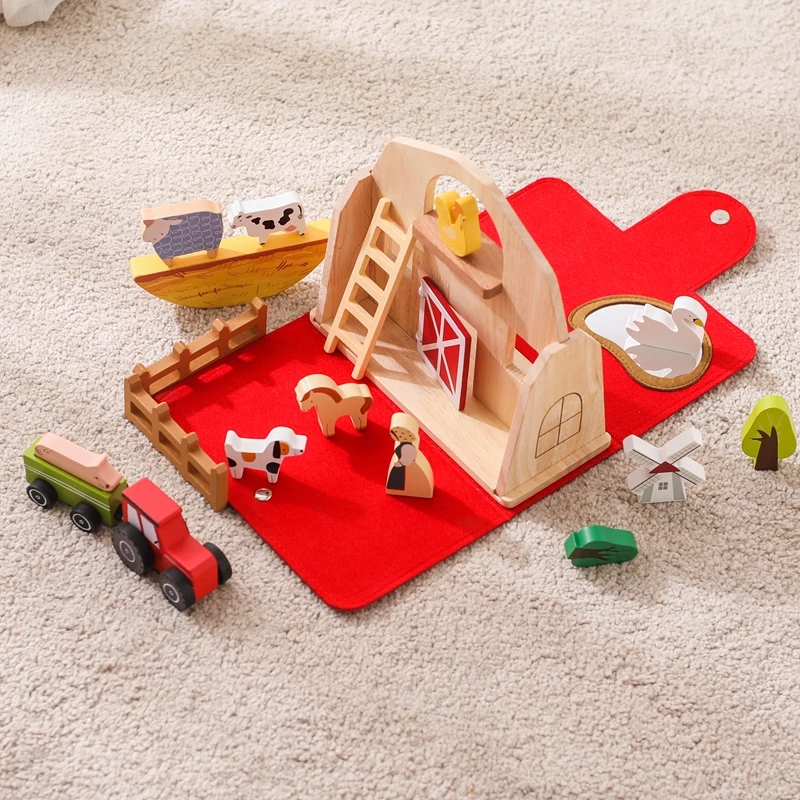 Baby Wooden Montessori Toys Barn Model Stacking Balance Toys Wooden Cars Animal Blocks Removable Puzzle Games For Newborn Gift