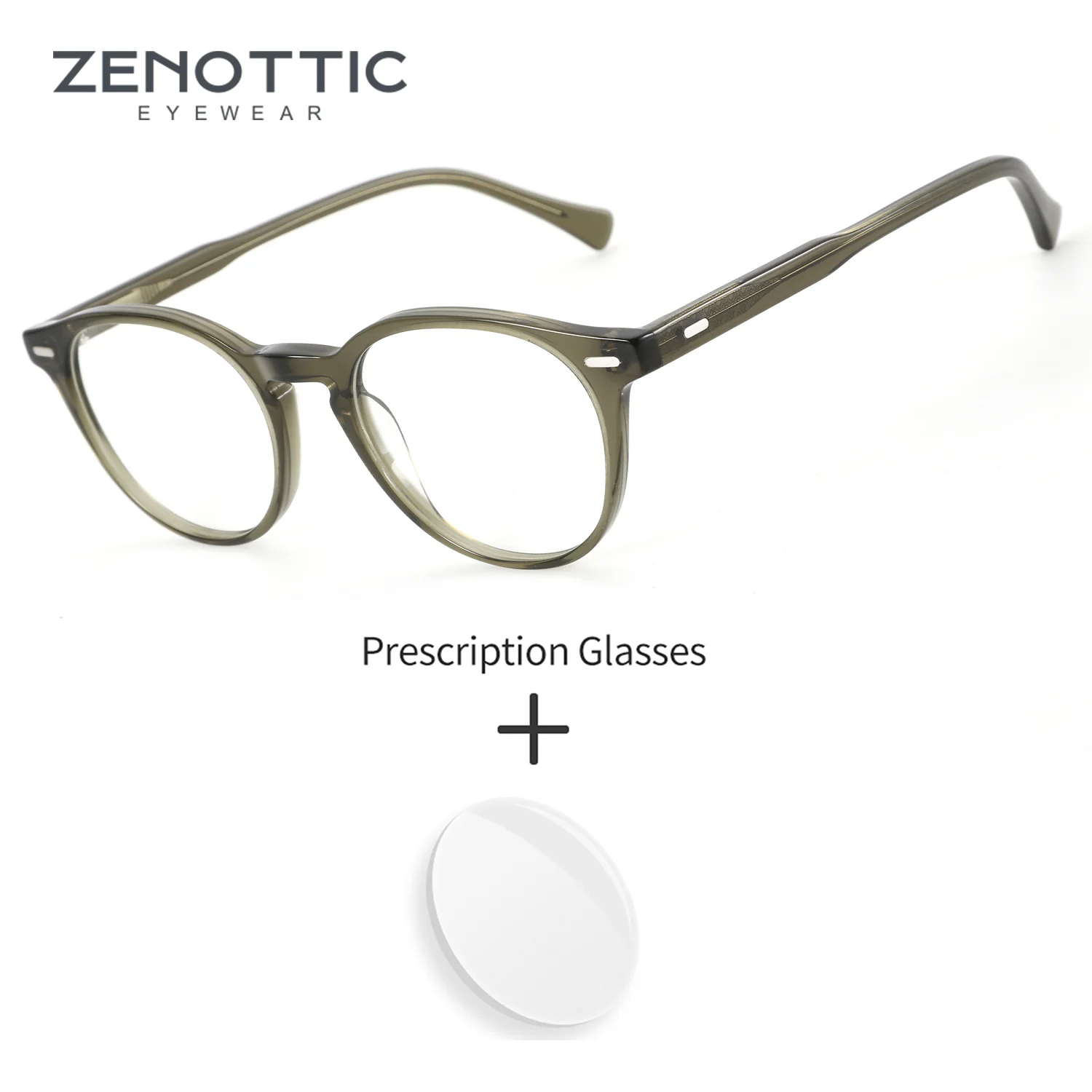 ZENOTTIC (S Size) Acetate Round Minus Prescription Correction Myopia Women's Grade Glasses Photochromic Myopia Progressive