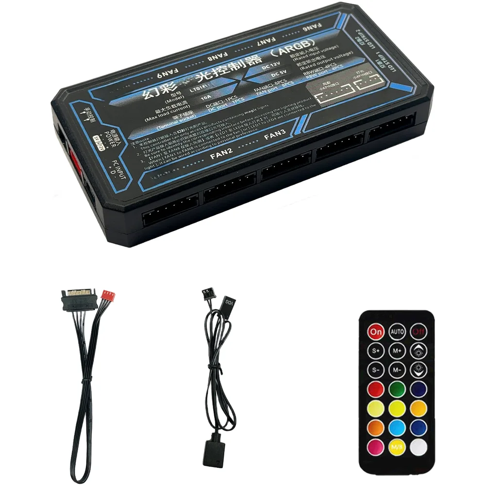ARGB Controller Hub for PC Build with 6Pin Fan Interface Wireless Remote Music Rhythm Mode and LED Port Support