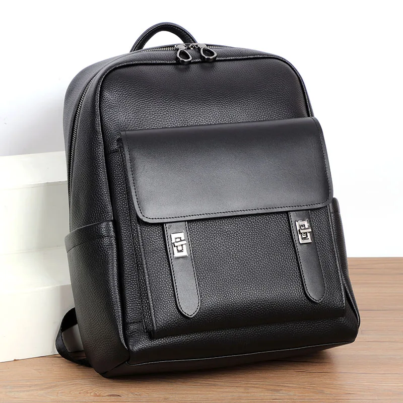 Backpack 15.6 inch Laptop Bag Genuine Leather Backpack For Men Travel Bags Teenage Waterproof Schoolbag Male Bagpack Mochila
