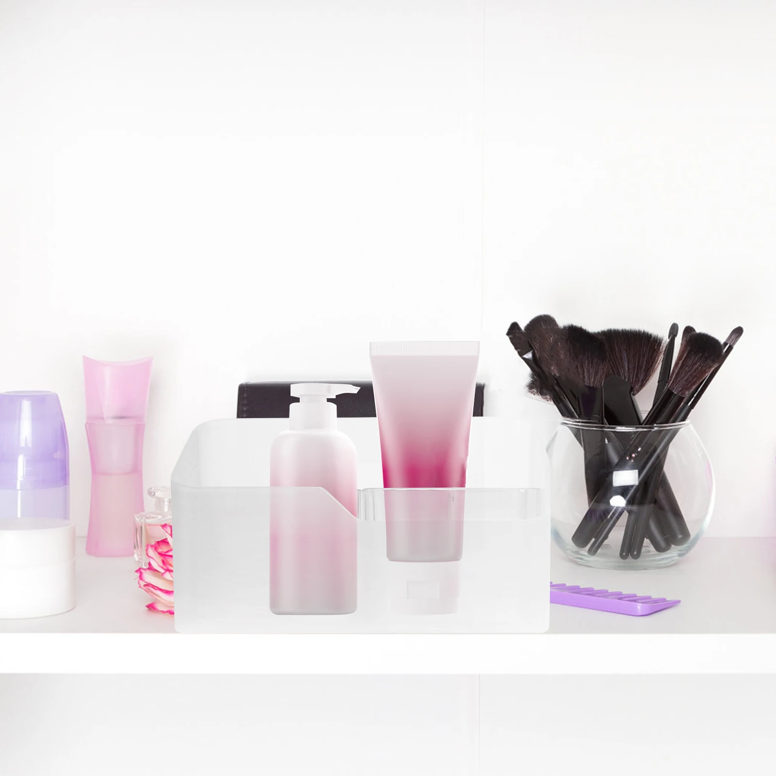 

1 Set Large Capacity Makeup Organizer Box Storage Vanity Desk Holder For Cosmetics Lipstick Brushes Separate Container