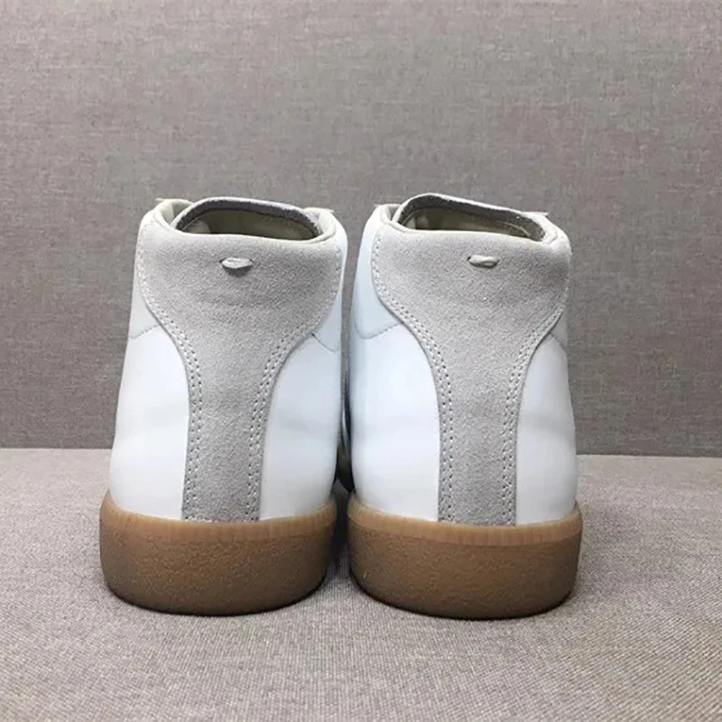 DONNAIN Minimalist White Sneakers High Top Women and Men Luxury Genuine Leather Handmade Unisex Flat Trainers Ankle Booties