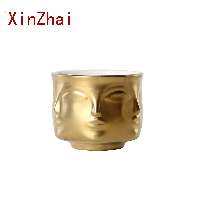 

VILEAD Man Face Flower Vase Ceramic Flower Pot White Black Golden Modern Home Decoration Accessories Tools Planters