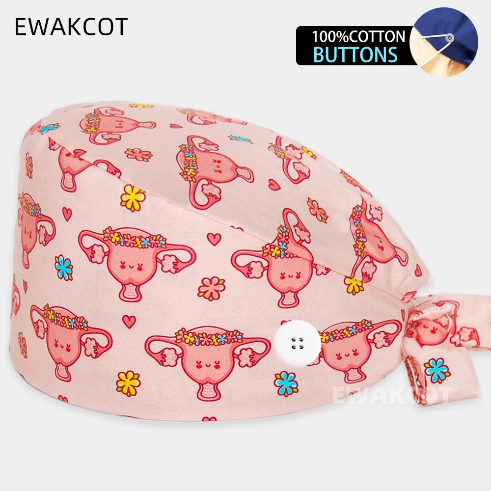 Women Flowers uterus Printed Surgical Cap 100% Cotton Health Care nursing hat hospital medical work hats Nurse Doctor Scrub Caps