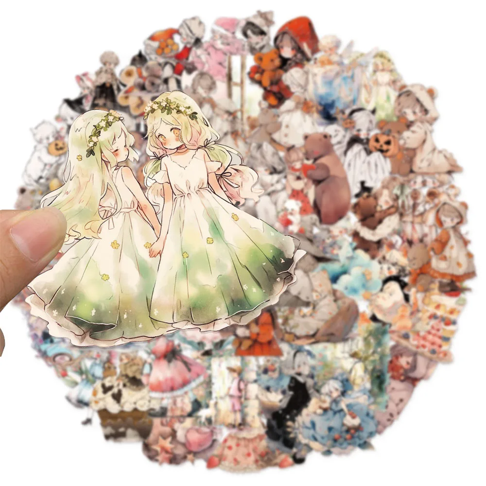 50PCS Creative Watercolor Fairy Tale Princess Series PET Stickers, Luggage, Laptop, Water Cup, Computer Label Stickers