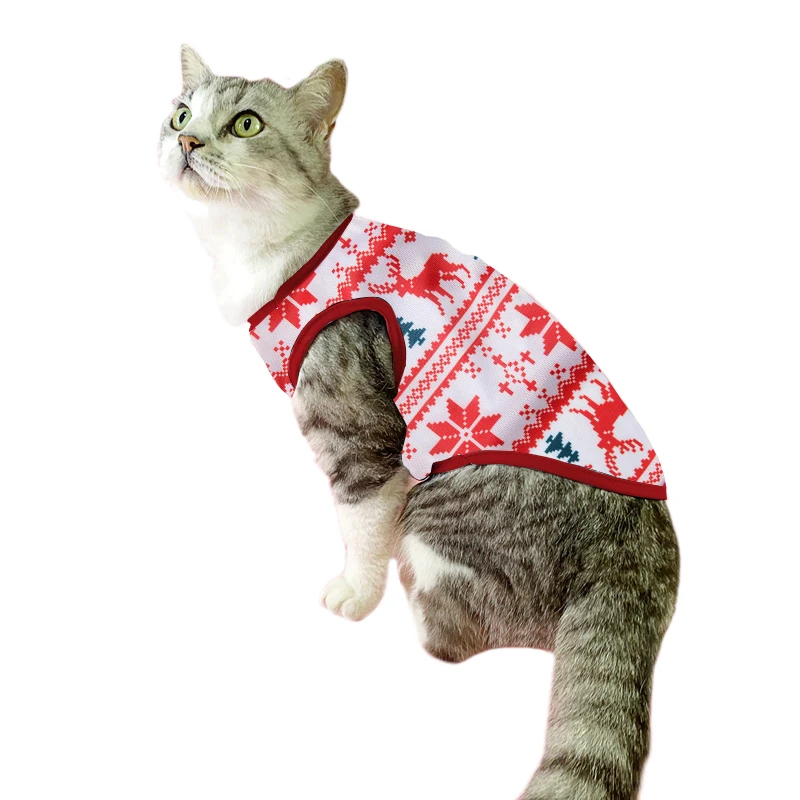 Pet Cat Clothes Christmas Costume For Cats Dogs Cute Elk Print Kitten Vest Puppy Shirt Pullover French Bulldog Chihuahua Outfits