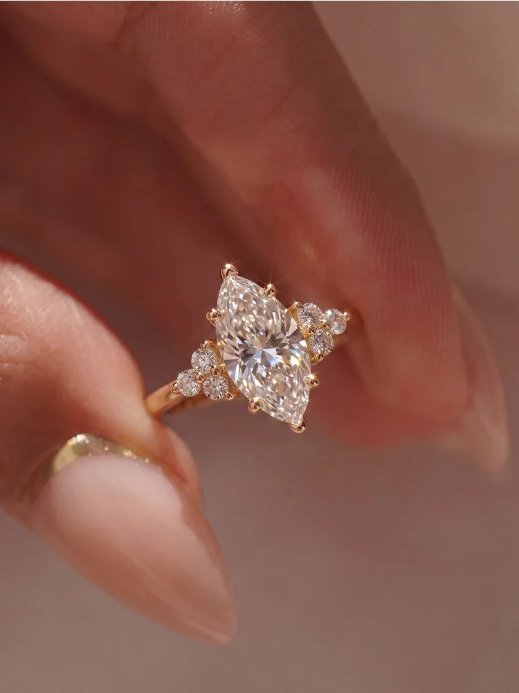 925 Sterling Silber Goldener Vintage Einfacher Marquise Zirkon Ring für Damen Verlobung Hochzeit Einfacher Hochwertiger Edel-Schmuck – Detail 3