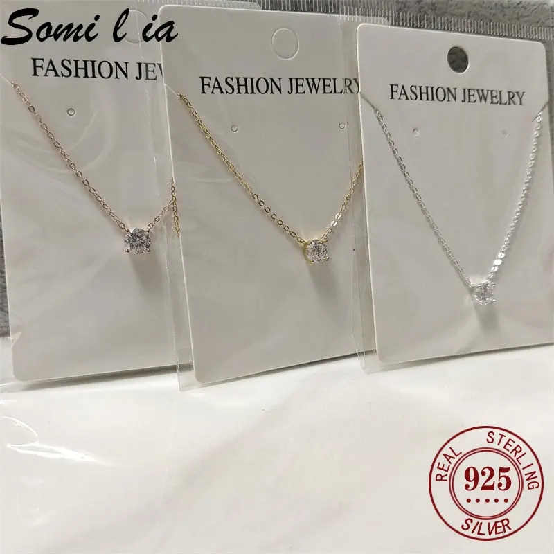 

Somilia New 925 Sterling Silver Necklace For Women 18K gold Plated Zircon Pendant Necklace Real Money Fine Jewelry Moms Gift