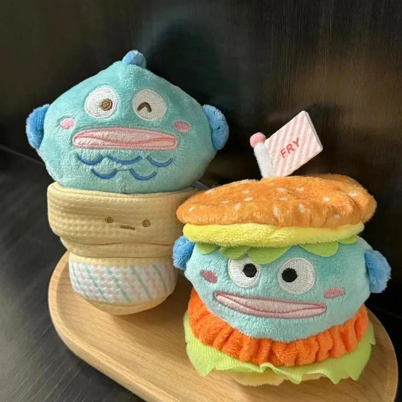 Anime Kawaii Ugly Fish Hangyodon Burger Ice Cream Cartoon Plush Doll Sanrios Girl Bag Pendant Decoration Keychain Childrens Gift image 2