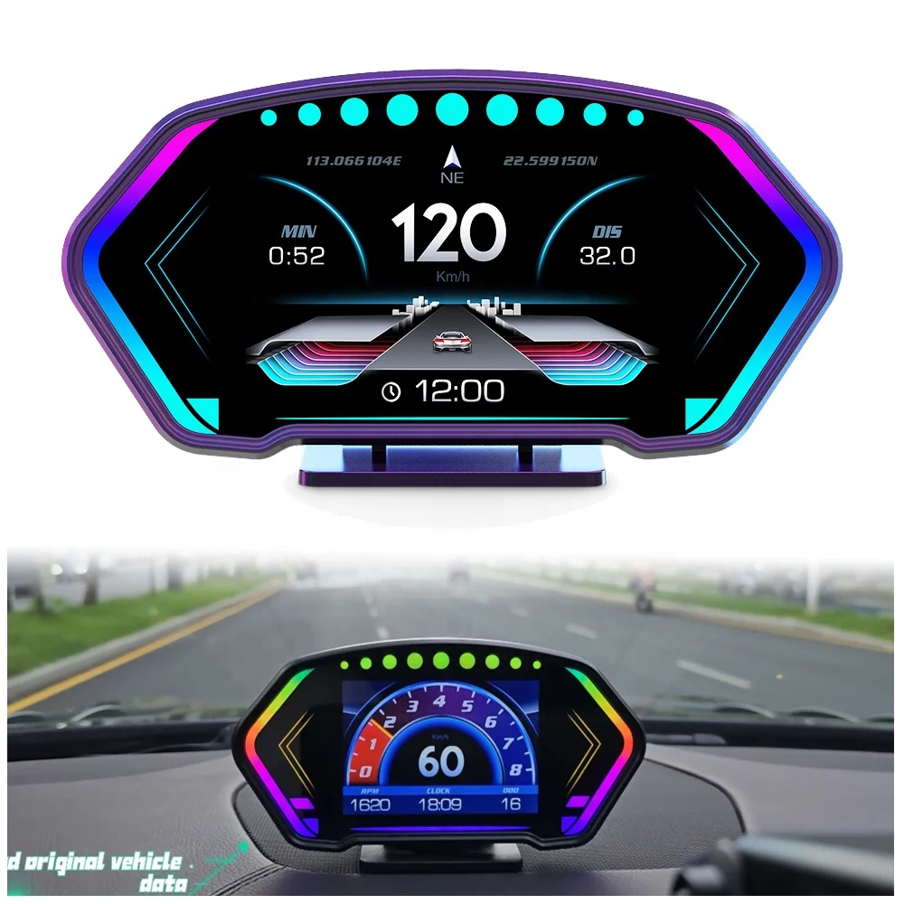 2026 OBD2 Meter Digital Gauge Speed Display Multi-function OBD GPS Car Head up HUD Displays P3 Auto Electronics Clock 5-inch LCD