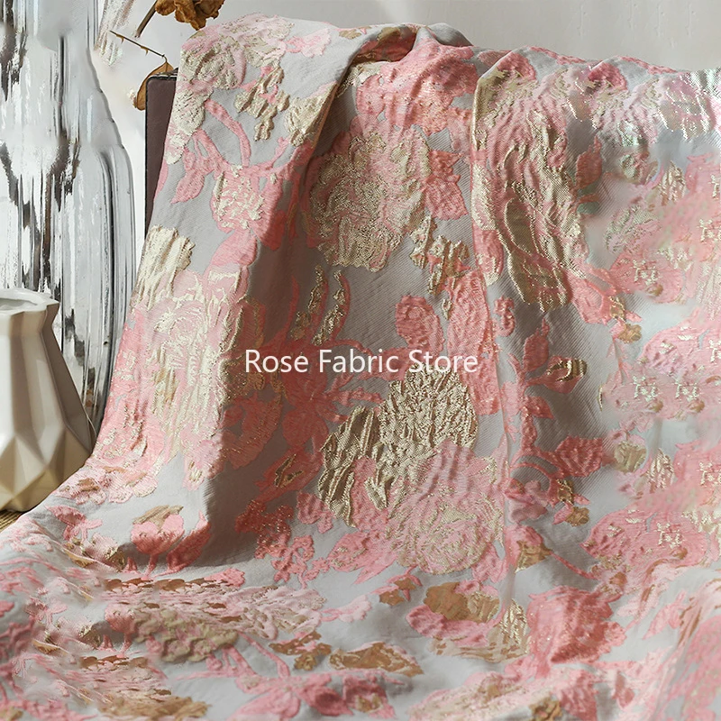 1 meter Yarn Dyed Gold Jacquard Fabric Embossed Bubble Flower Fabric for Dress Shirt Diy Sewing