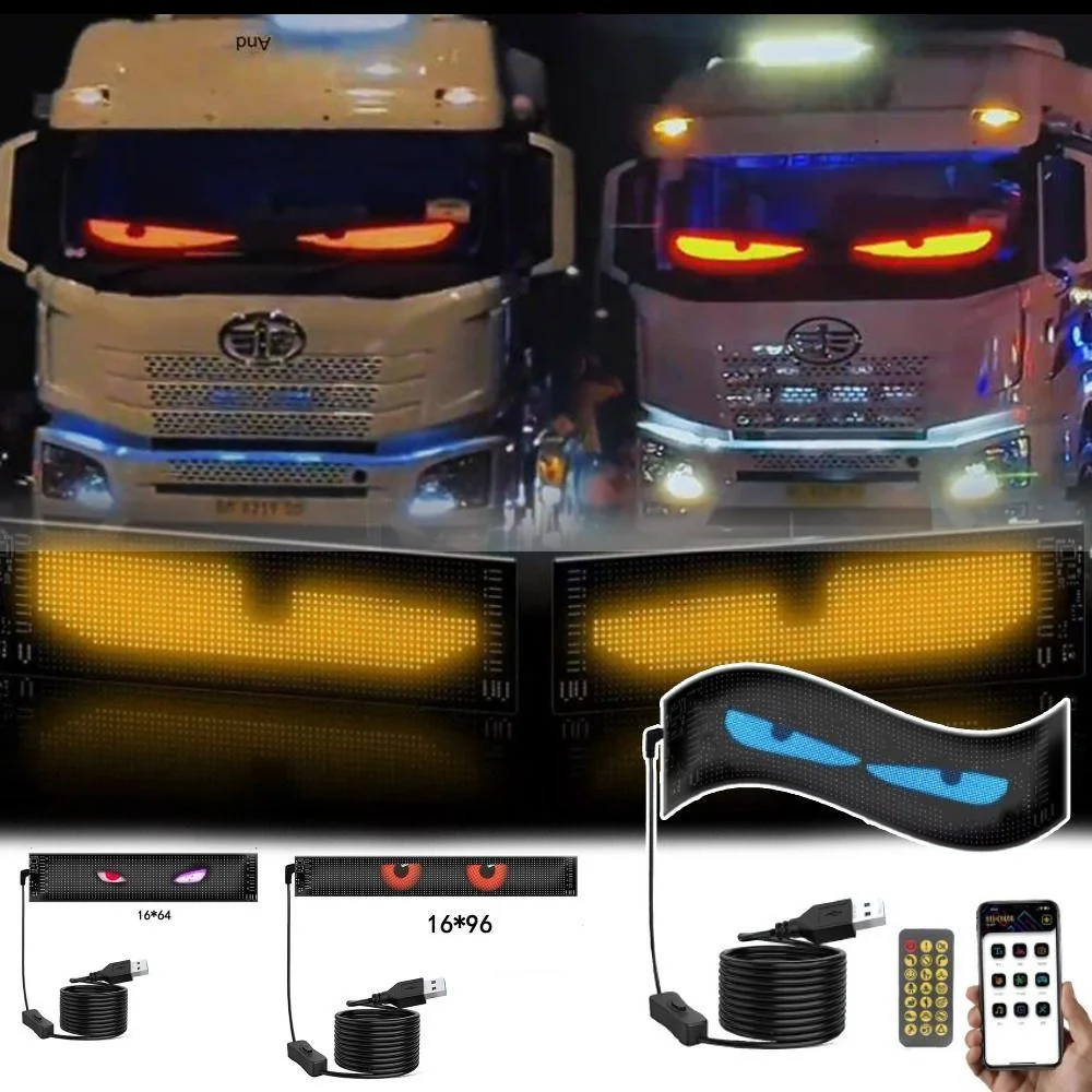 Truck Eye RGB LED Car Sign Animation LED USB Remote Control+App Control Programmable Flexible Screen Led Car Decoration Light