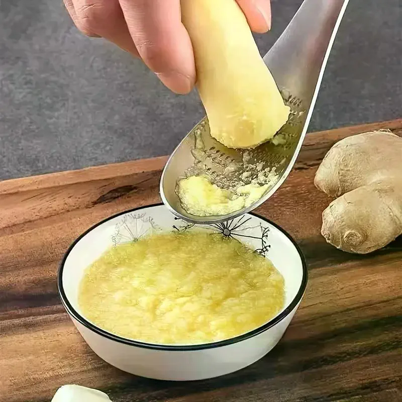 New! Hot Selling High Quality For Kitchen Stainless Steel Garlic Ginger Fruits Root Vegetable Grater Grinder Spoon