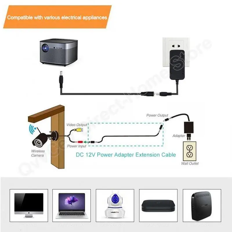 12V DC Power Extension Cable 5.5x2.1 Plug Female to Male 5.5x2.5 Male to Male Adapter Cord For CCTV Camera Strip Light