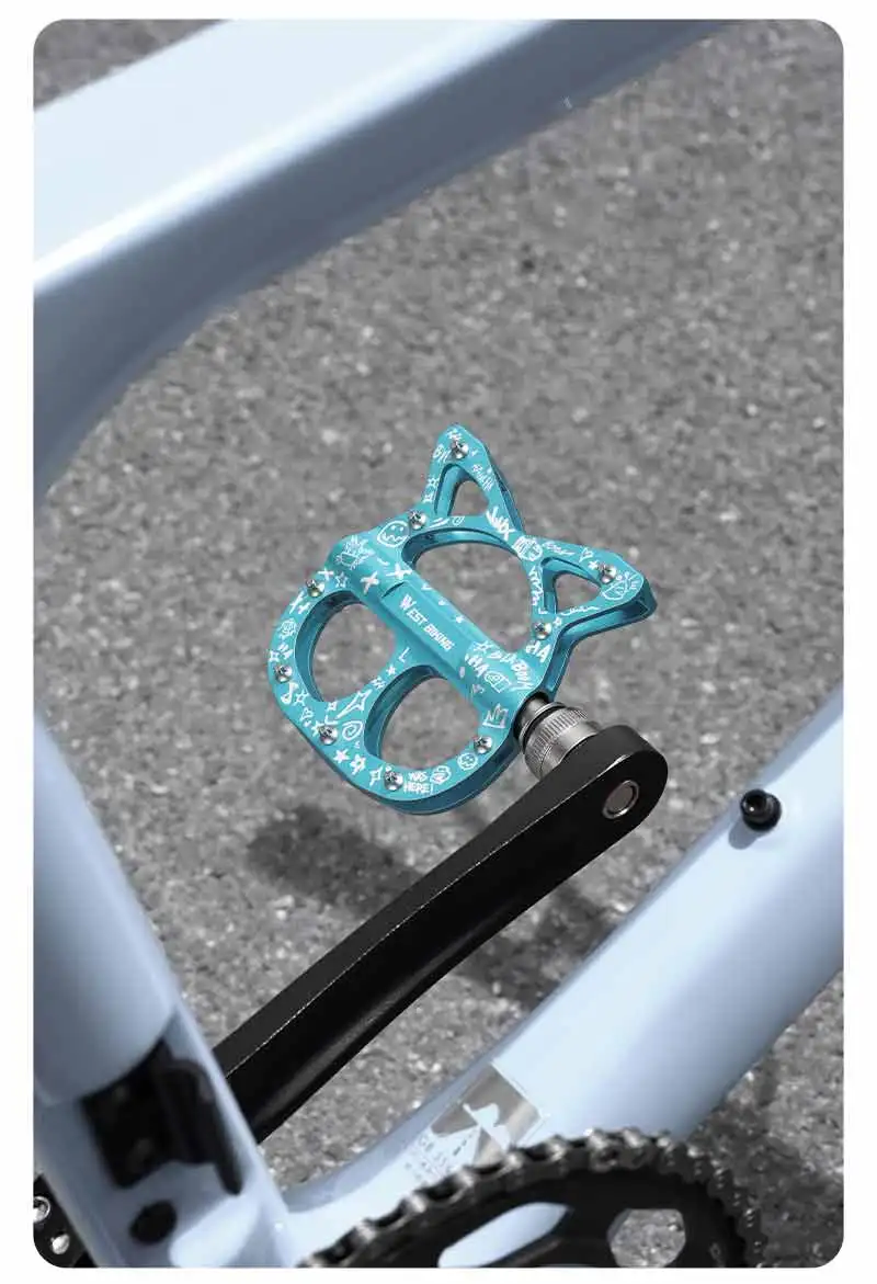 WEST BIKING Schnellspannpedale für Falträder, Katzenform, Aluminiumlegierung, rutschfeste Pedale, Fahrradzubehör für Frauen und Mädchen – Detail 8