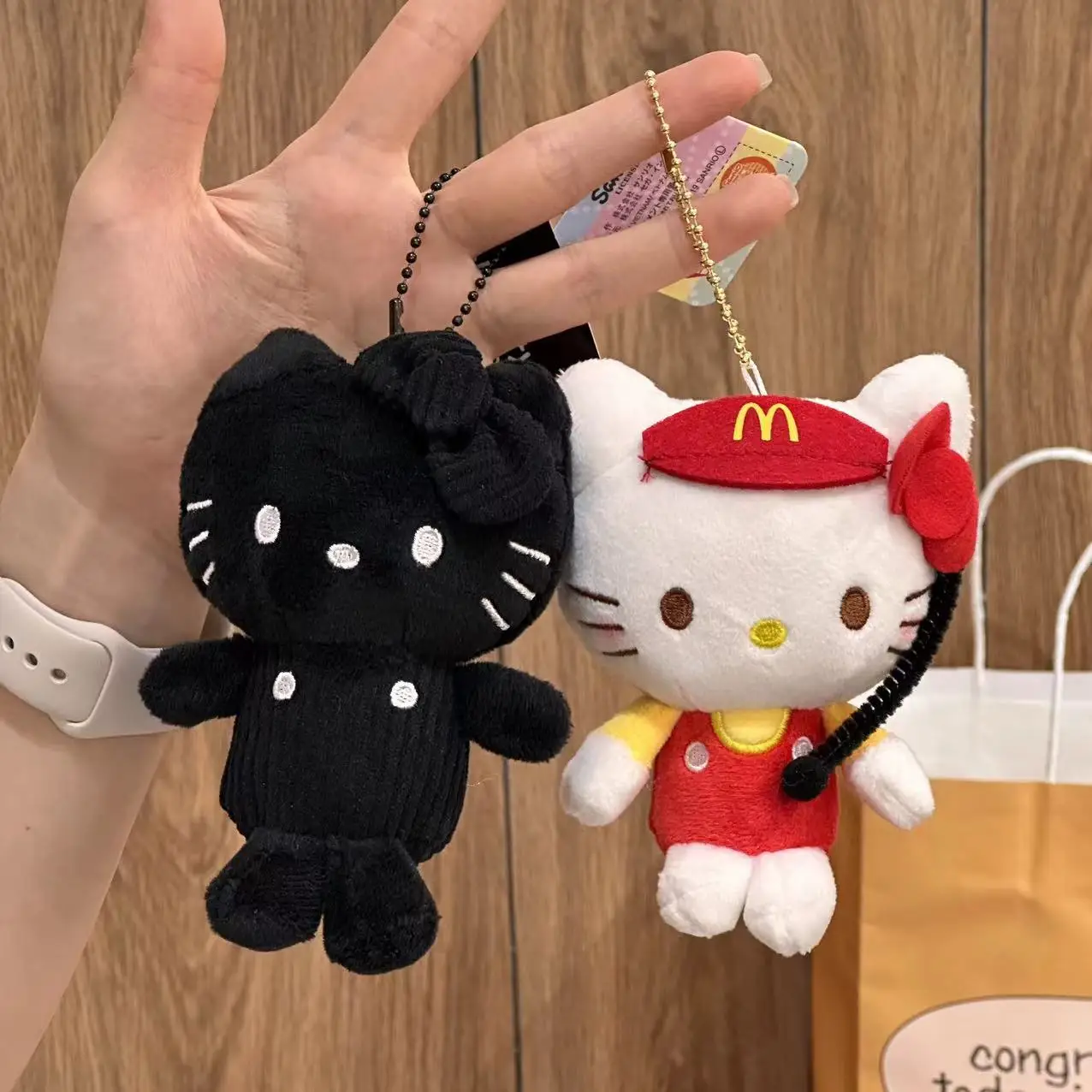 

Black Hello Kitty Plush Doll Pendant 50th Anniversary Cute Sanrio Anime Accessory Kawaii Kitty Keychain Girl Heart Souvenir Gift